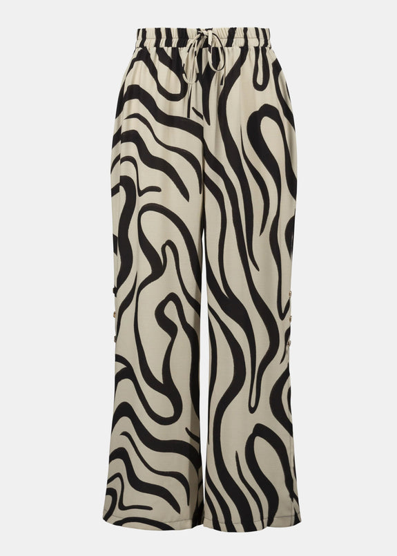 Joseph Ribkoff Gauze Abstract Print Wide Leg Pant in Beige/Black