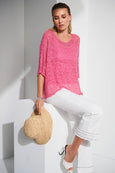 Joseph Ribkoff 2 Piece Chenille Open Stitch Sweater in Bubblegum