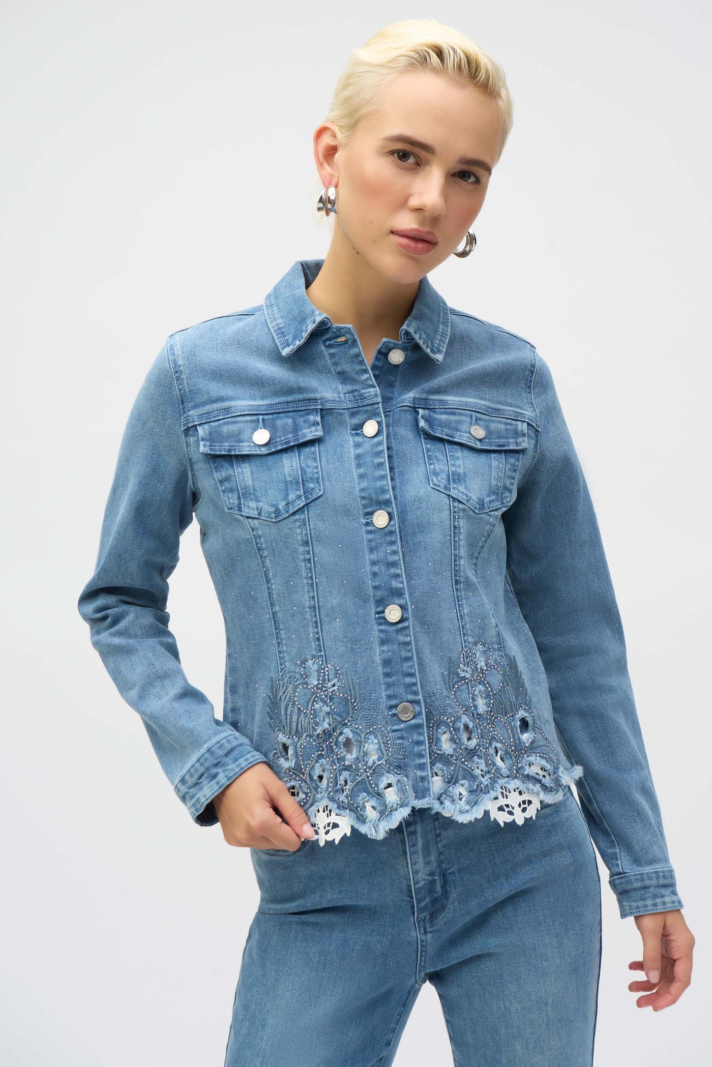 Joseph Ribkoff Stretch Denim Jacket with Embroidery