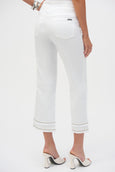 Joseph Ribkoff Stretch Crop Jean with Beading on Hem in White