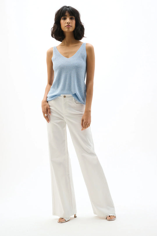 Joseph Ribkoff Metallic Knitted Camisole with Rhinestones in Sky Blue