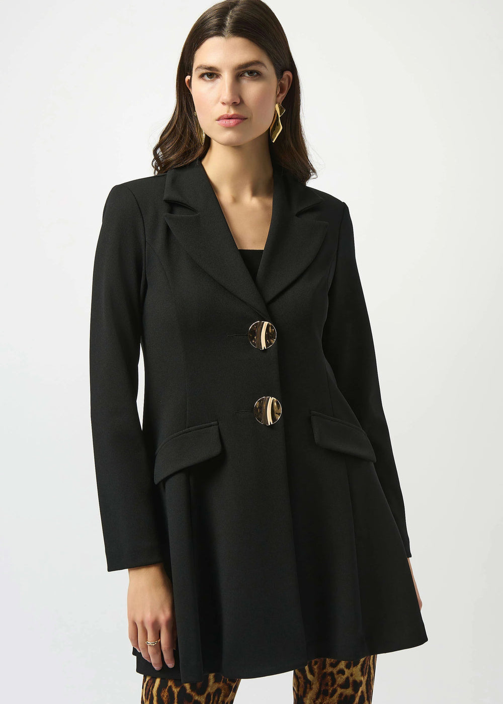 front view of plus size Joseph Ribkoff Scuba Fit and Flare Jacket in Black