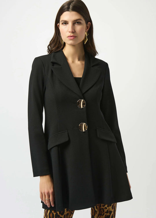 front view of plus size Joseph Ribkoff Scuba Fit and Flare Jacket in Black