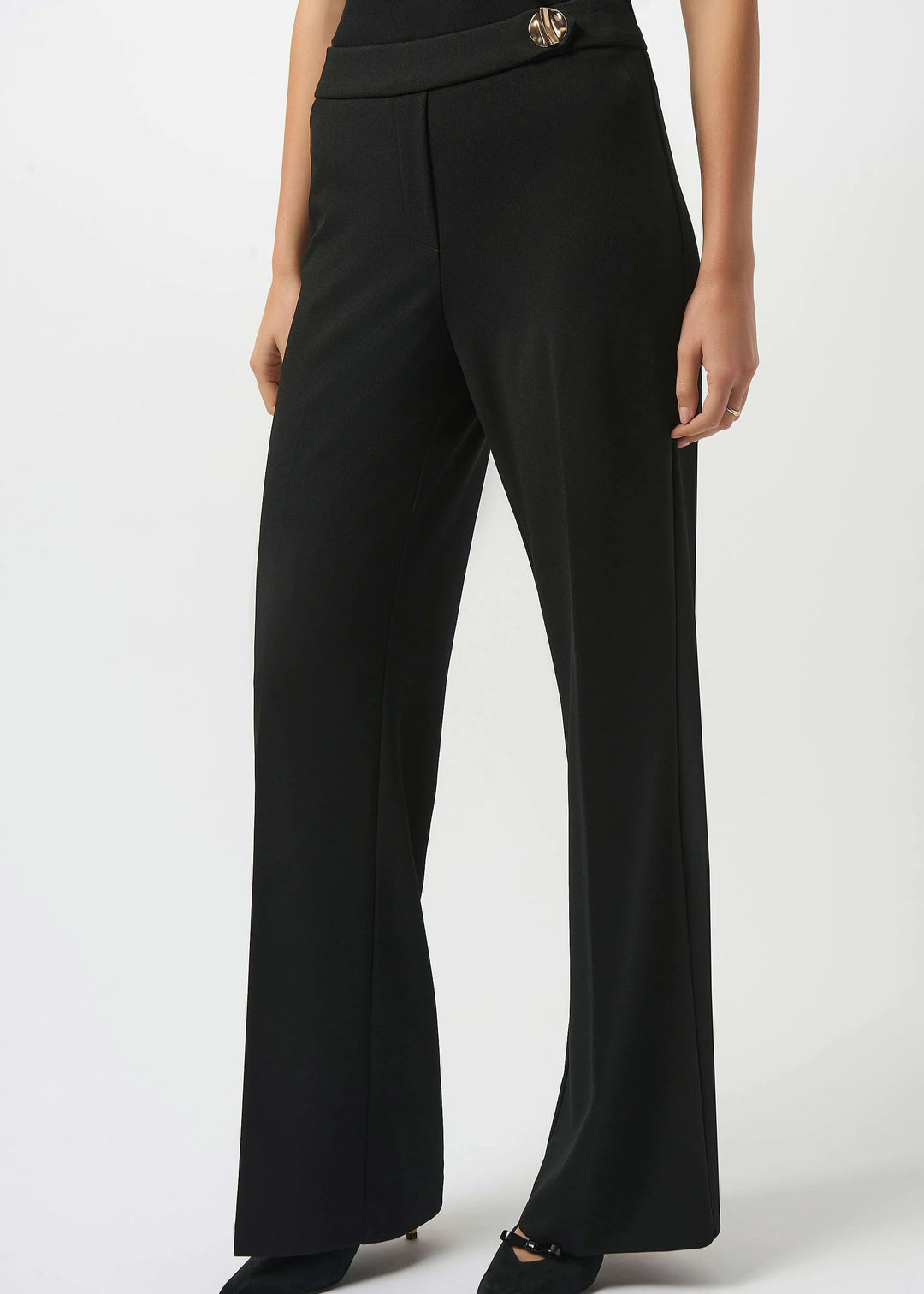 front view of plus size Joseph Ribkoff Scuba Flared Pant in Black