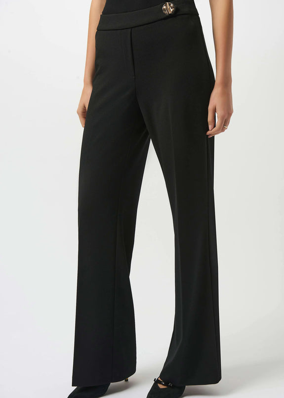 front view of plus size Joseph Ribkoff Scuba Flared Pant in Black