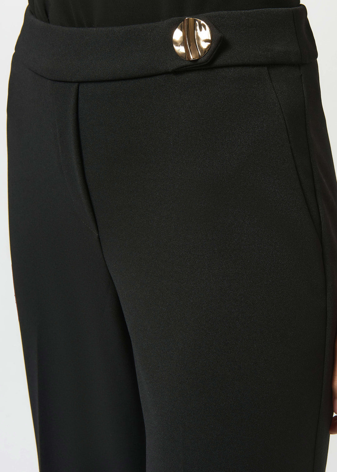 close up front view of plus size Joseph Ribkoff Scuba Flared Pant in Black