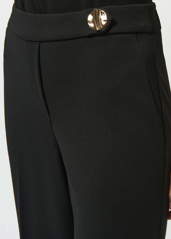 close up front view of plus size Joseph Ribkoff Scuba Flared Pant in Black