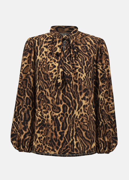 front view of plus size Joseph Ribkoff Recycled Georgette Animal Print Blouse