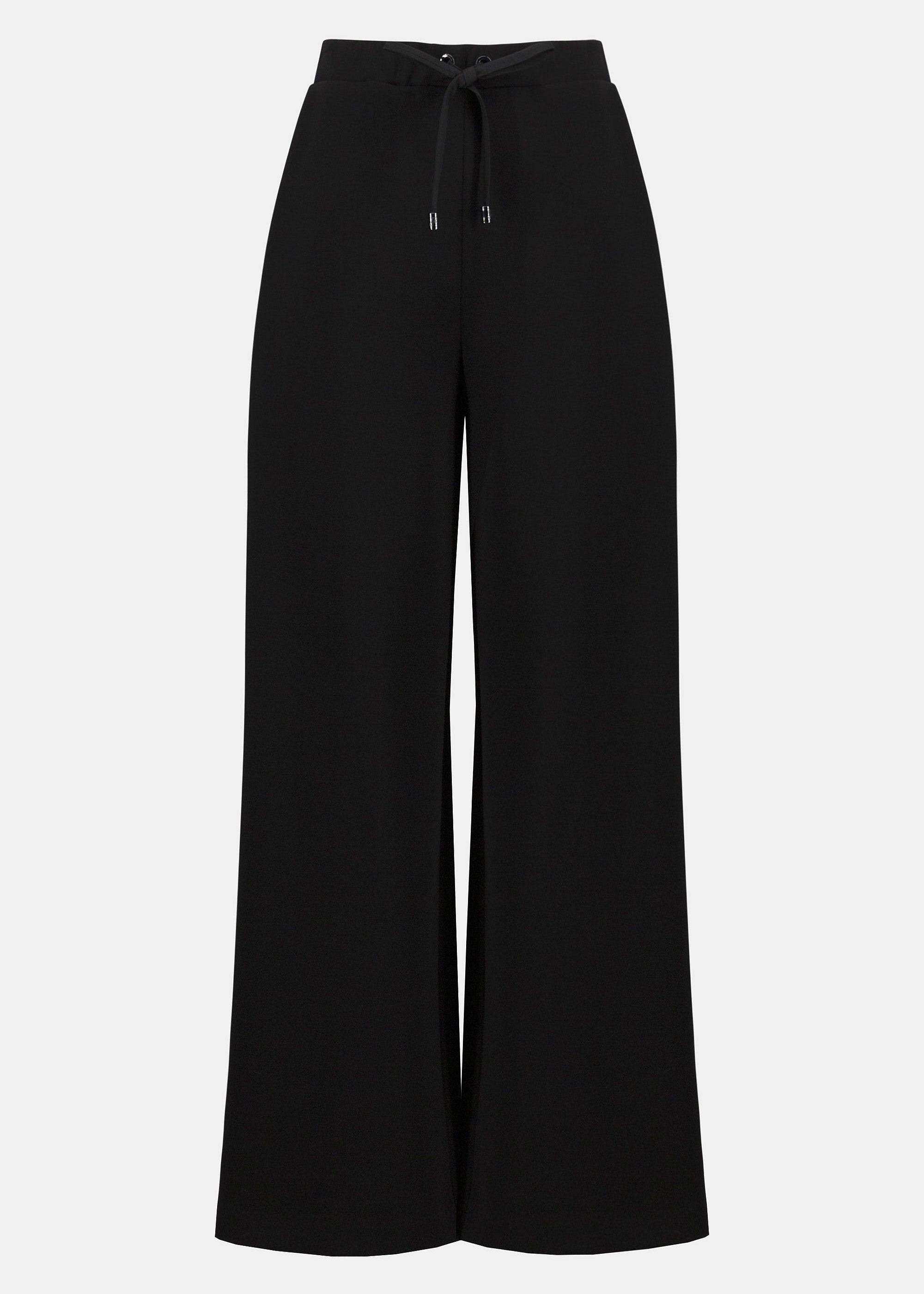 front view of plus size Joseph Ribkoff Scuba Jersey Drawstring Waist Pant in Black