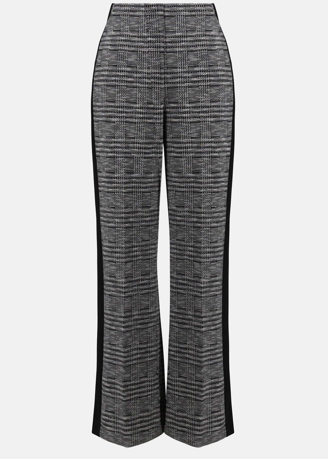front view of plus size Joseph Ribkoff Pull on Plaid Pant with Stripe in Black and White