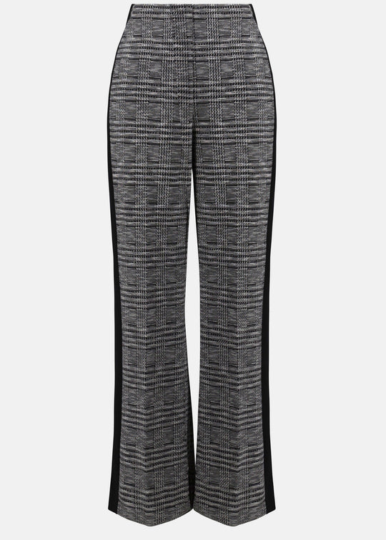 front view of plus size Joseph Ribkoff Pull on Plaid Pant with Stripe in Black and White
