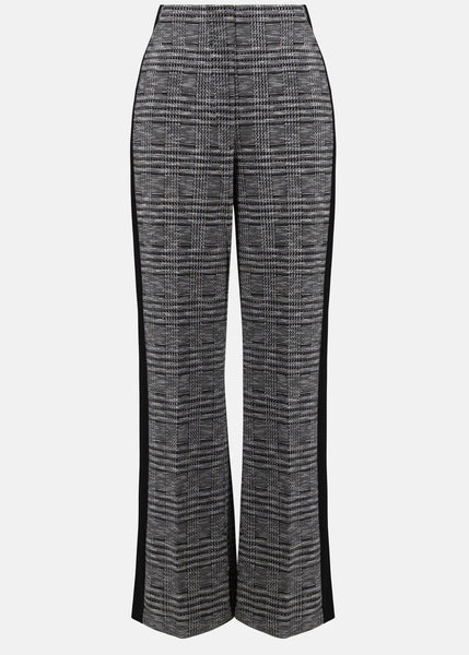 front view of plus size Joseph Ribkoff Pull on Plaid Pant with Stripe in Black and White