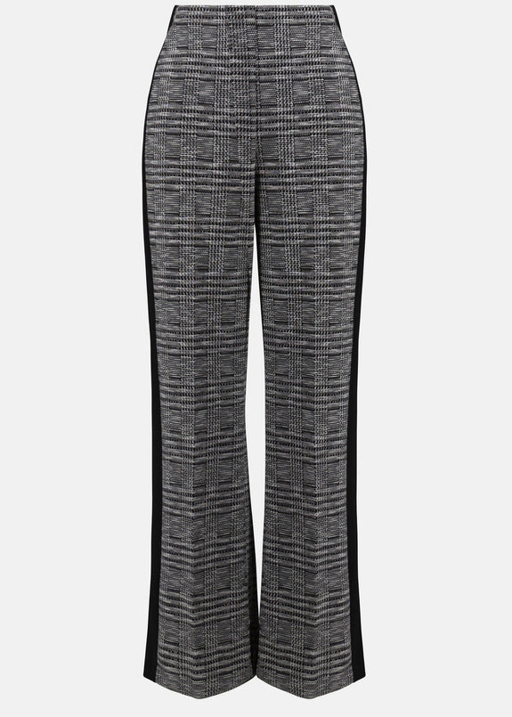 front view of plus size Joseph Ribkoff Pull on Plaid Pant with Stripe in Black and White