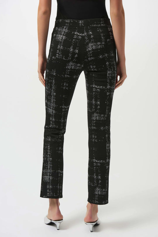 Joseph Ribkoff Jacquard knit Plaid Print Pull On Pant in Black Off White