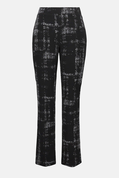 Joseph Ribkoff Jacquard knit Plaid Print Pull On Pant in Black Off White