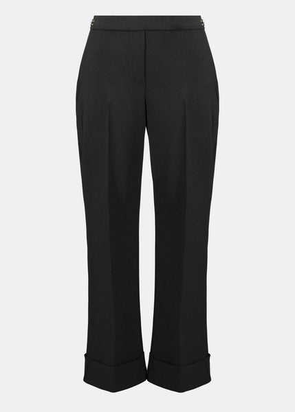 front view of plus size Joseph Ribkoff Lux Twll Flared Pull on Pant with Cuff in Black
