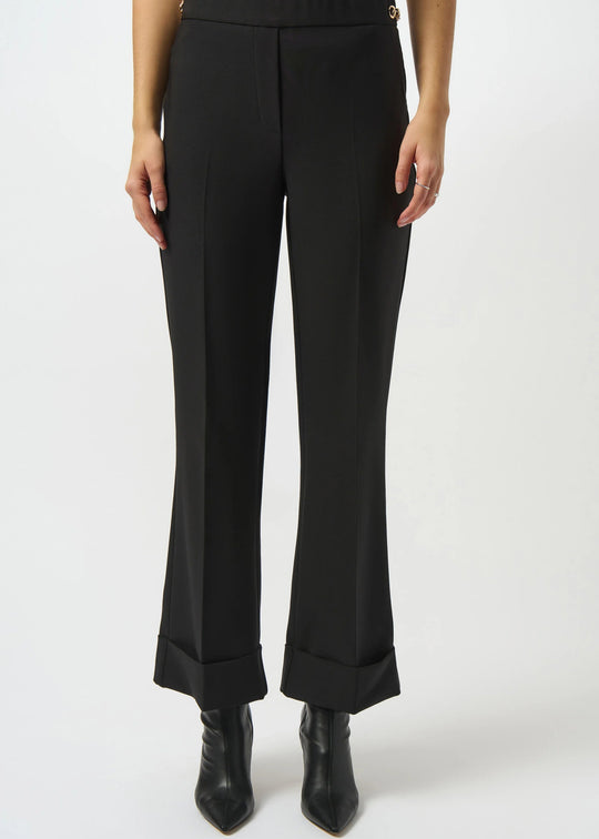 front view of plus size Joseph Ribkoff Lux Twll Flared Pull on Pant with Cuff in Black