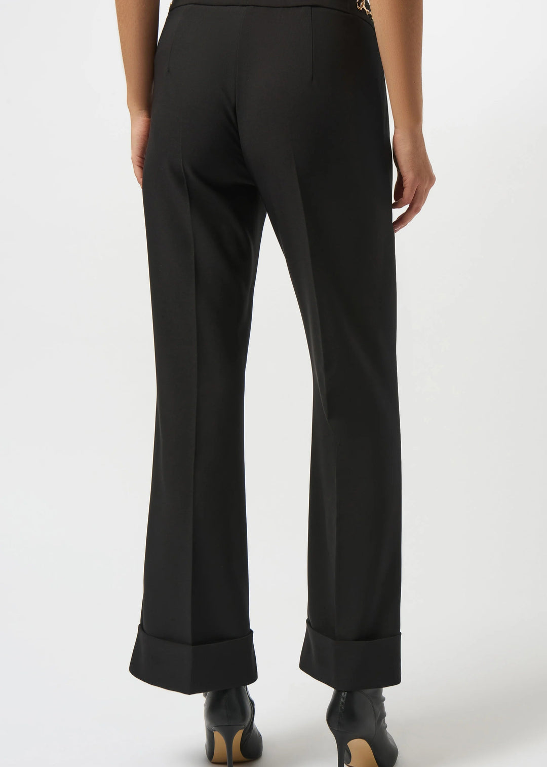 front view of plus size Joseph Ribkoff Lux Twll Flared Pull on Pant with Cuff in Black