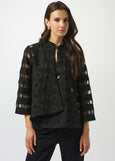 front view of plus size Joseph Ribkoff Novelty Sheer Check Swing Jacket in Black