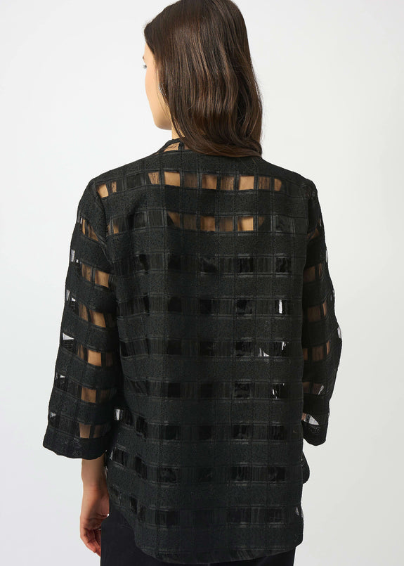 back view of plus size Joseph Ribkoff Novelty Sheer Check Swing Jacket in Black