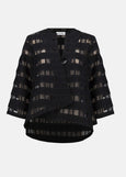 front view of plus size Joseph Ribkoff Novelty Sheer Check Swing Jacket in Black