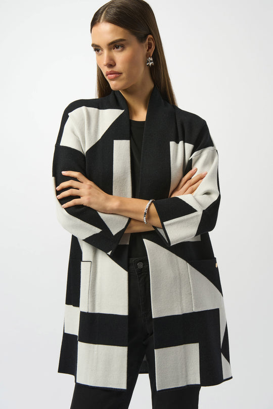 Joseph Ribkoff Jacquard Sweater Knit Colour Block  in Black Vanilla