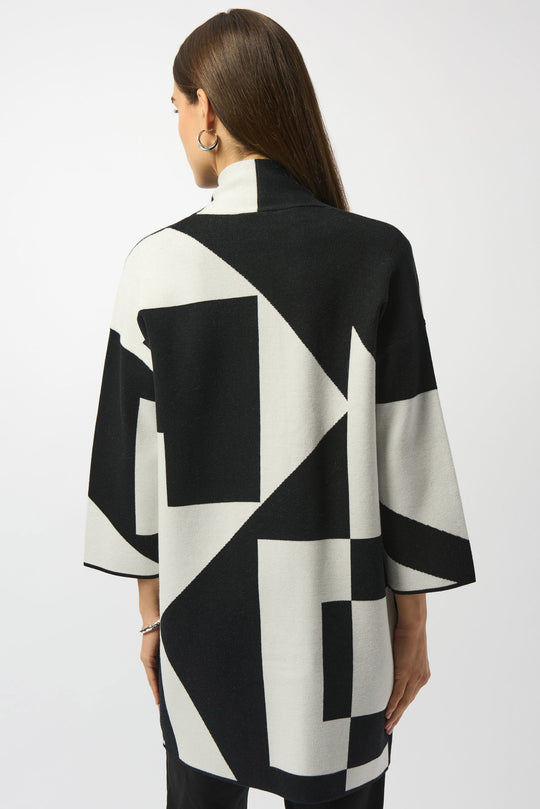 Joseph Ribkoff Jacquard Sweater Knit Colour Block  in Black Vanilla