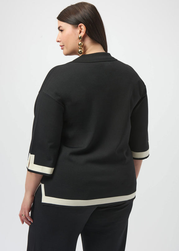 back view of Joseph Ribkoff Sweater Knit color Block Top in Black/Vanilla
