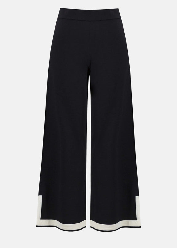 front view of plus size Joseph Ribkoff Sweater Knit Color Block Pant in Black/Vanilla