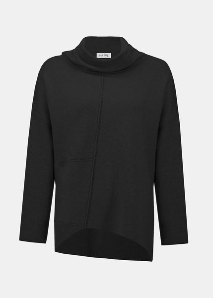 front view of plus size Joseph Ribkoff Asymmetrical Pullover with Studs in Black