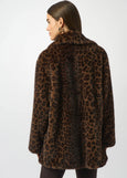 back view of plus size Joseph Ribkoff Faux Fur Animal Print Coat in Beige/Blk