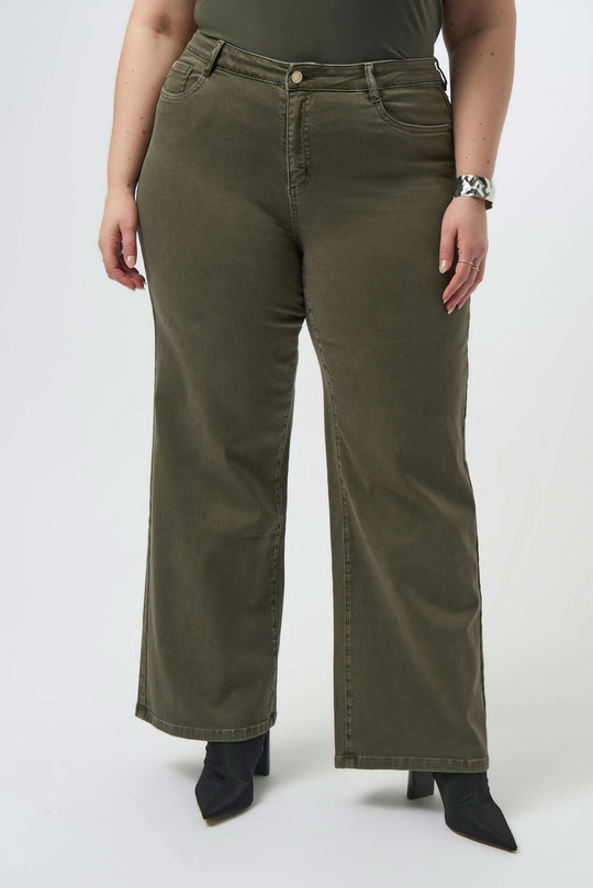 Joseph Ribkoff Goldie | Classic Wide-Leg Stretch Denim Jeans in Avocado
