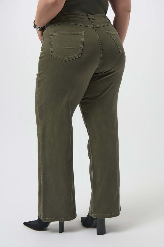 Joseph Ribkoff Goldie | Classic Wide-Leg Stretch Denim Jeans in Avocado