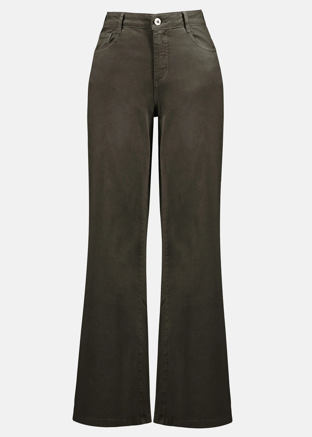 Dark green jeans on a light gray background