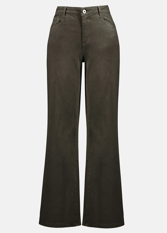 Dark green jeans on a light gray background