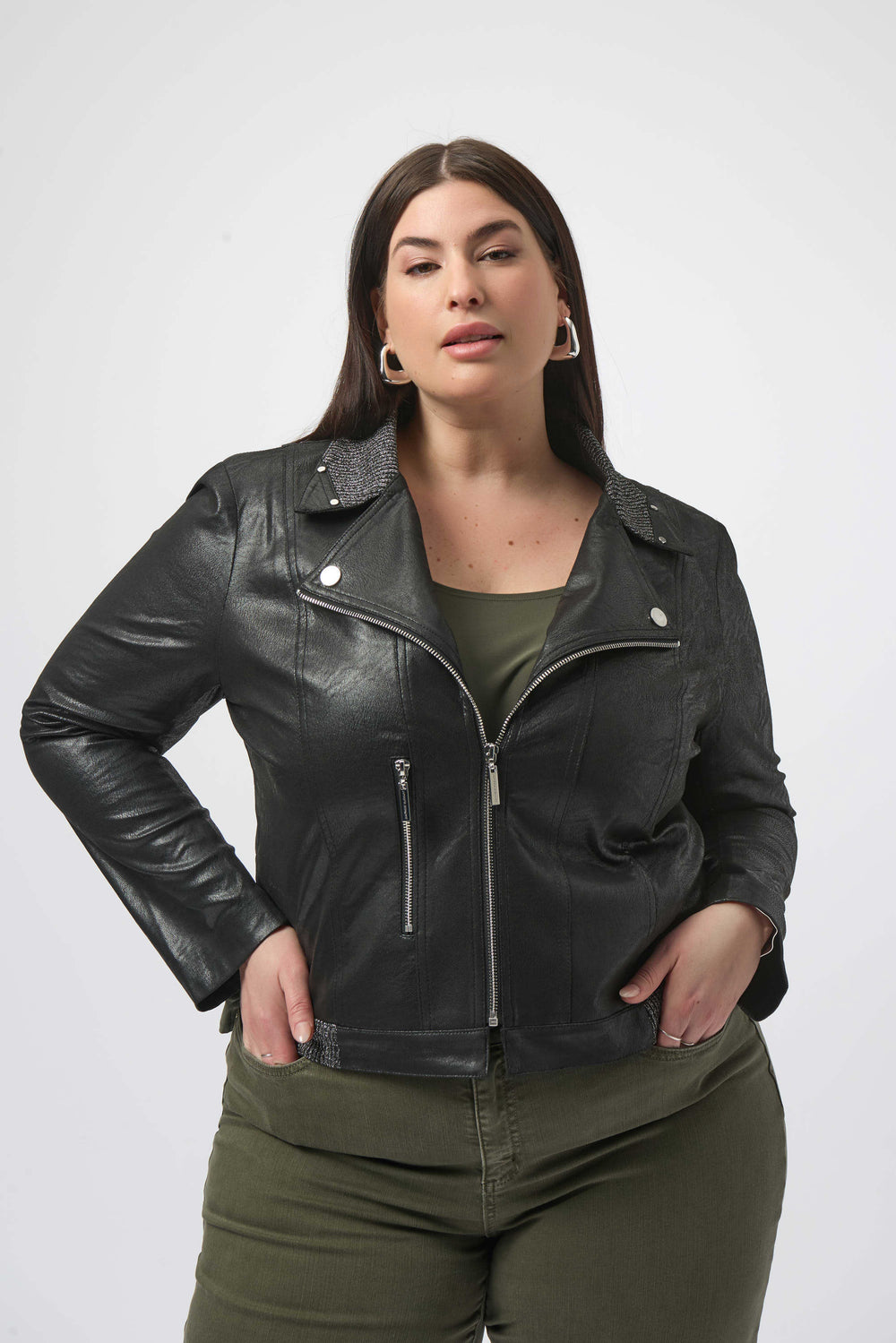 Joseph Ribkoff Foiled Faux Suede Fitted Jacket