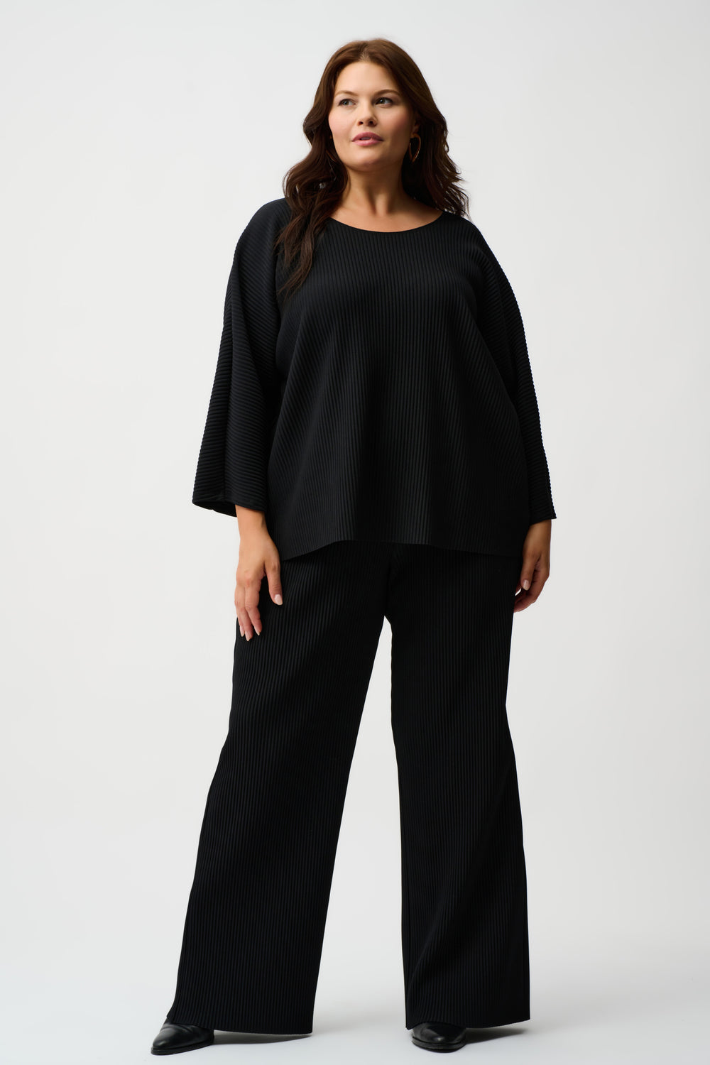 Joseph Ribkoff Pleated Scuba Crepe Wide Leg Pant in Black
