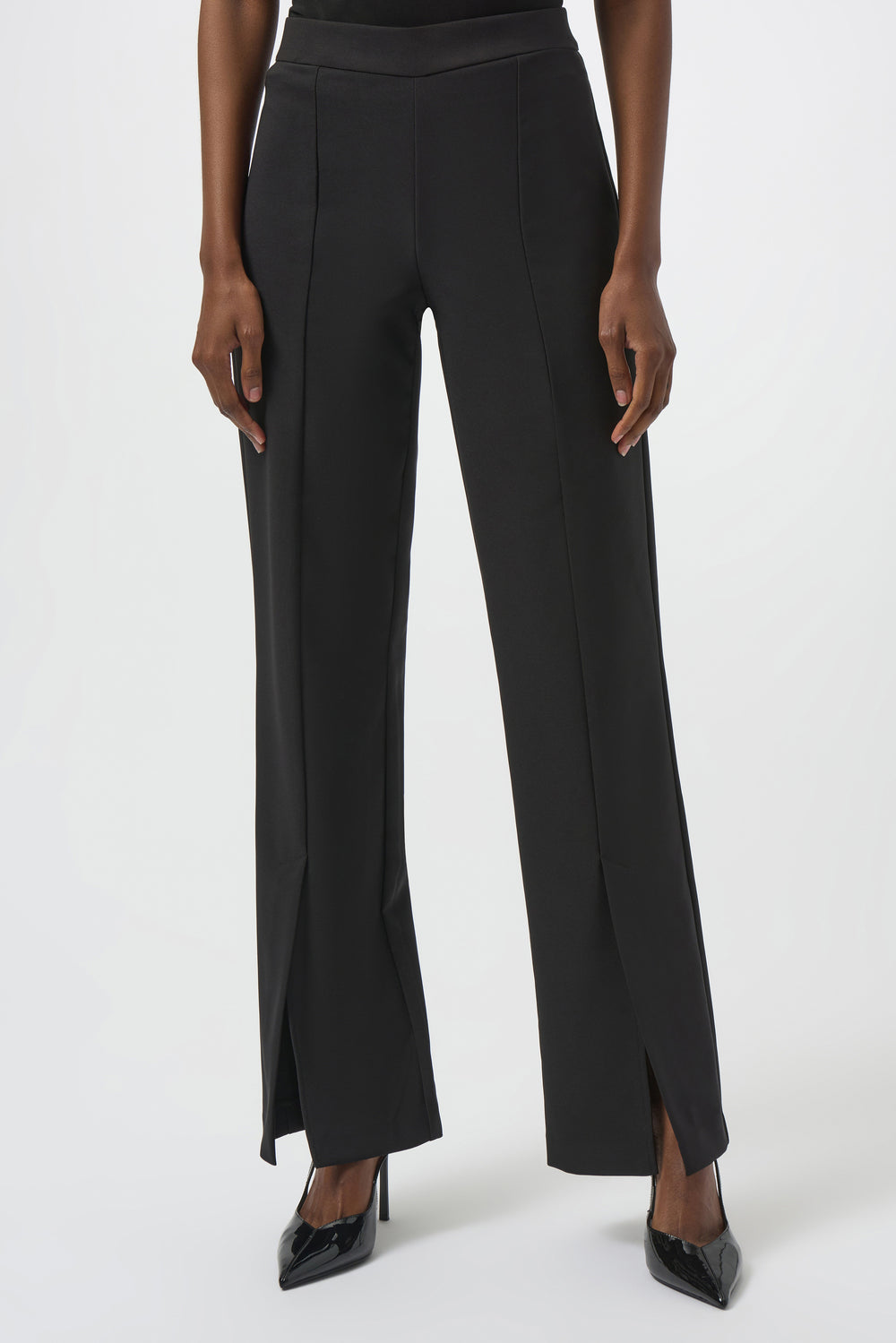 Joseph Ribkoff Lux Twill Straight Pull on Pant with Front Slit in Black