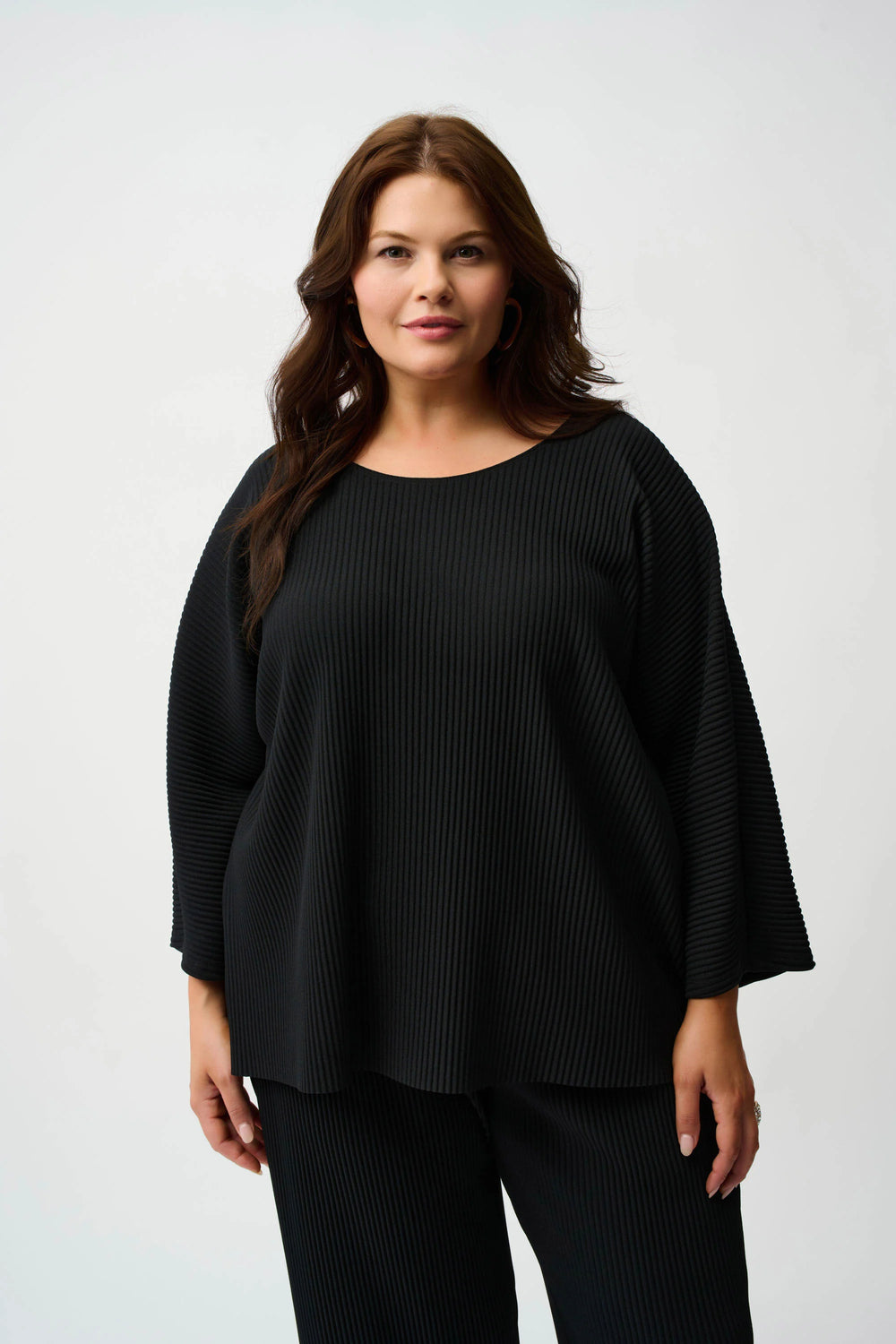 Joseph Ribkoff Pleated Scuba crepe Box top in Black