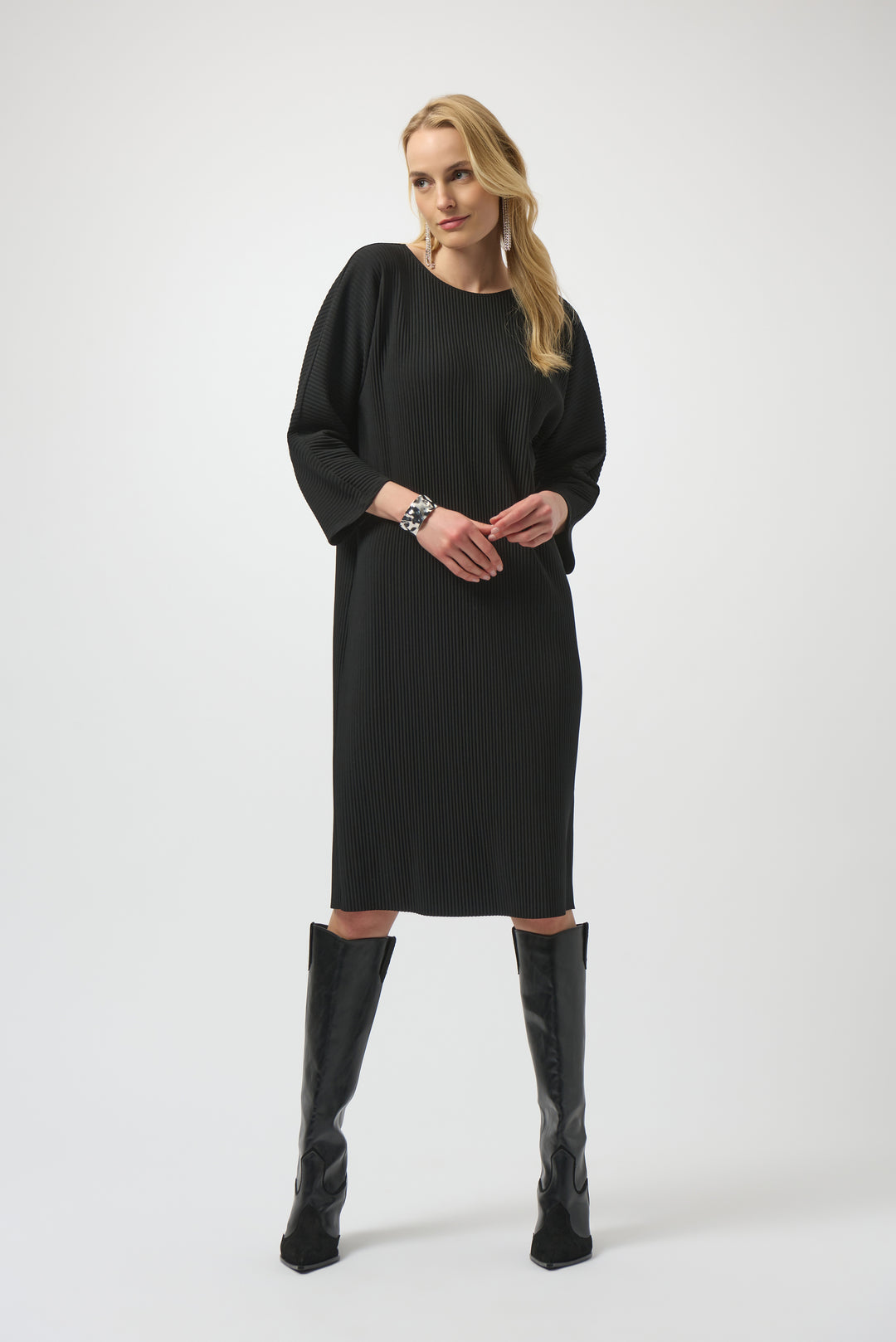 Joseph Ribkoff Pleated Scuba Crepe Dress in Black