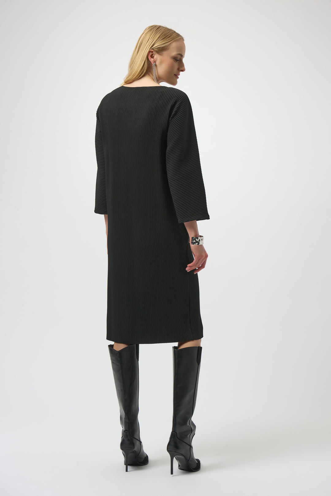 Joseph Ribkoff Pleated Scuba Crepe Dress in Black