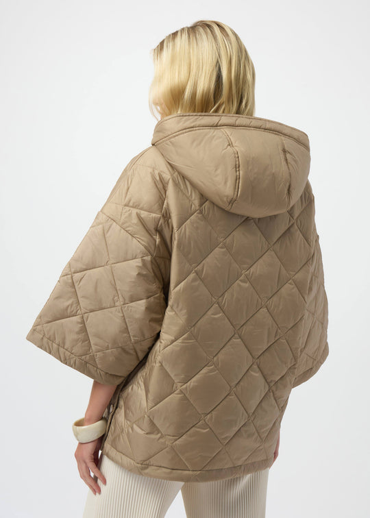 back view of plus size Joseph Ribkoff diamond quilted hooded Jacket in Gold