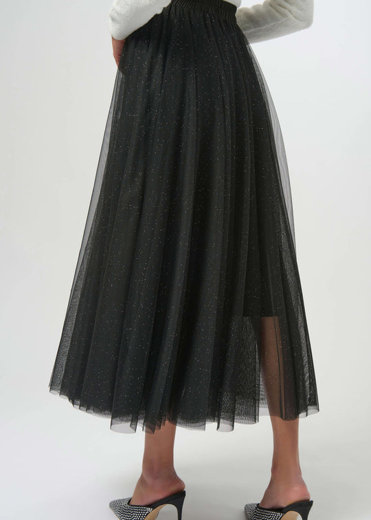 back view of plus size Joseph Ribkoff Tulled Flared Skirt in Black