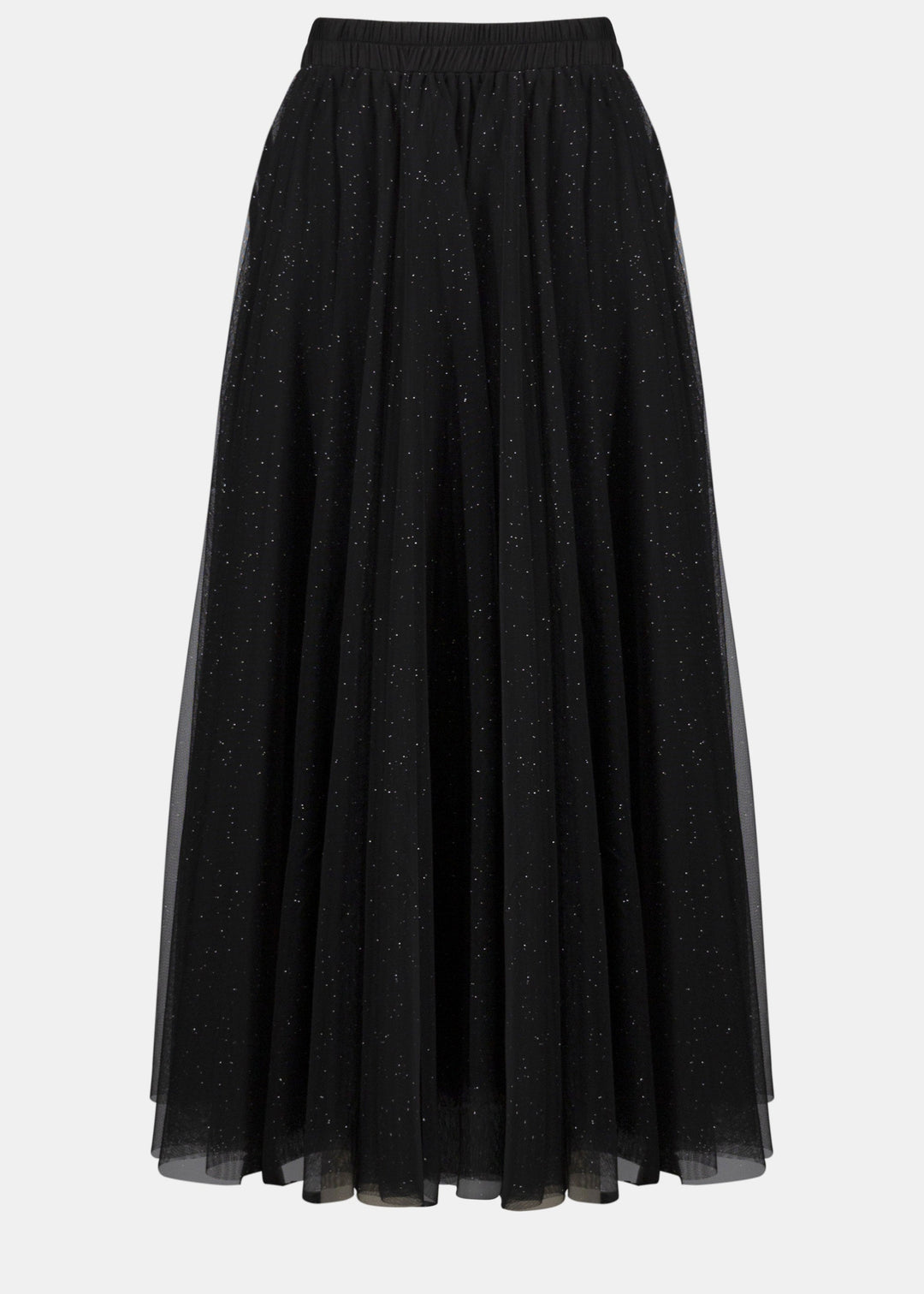Front view of plus size Joseph Ribkoff Tulled Flared Skirt in Black