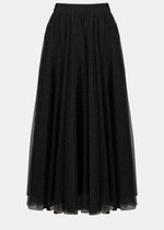 Front view of plus size Joseph Ribkoff Tulled Flared Skirt in Black