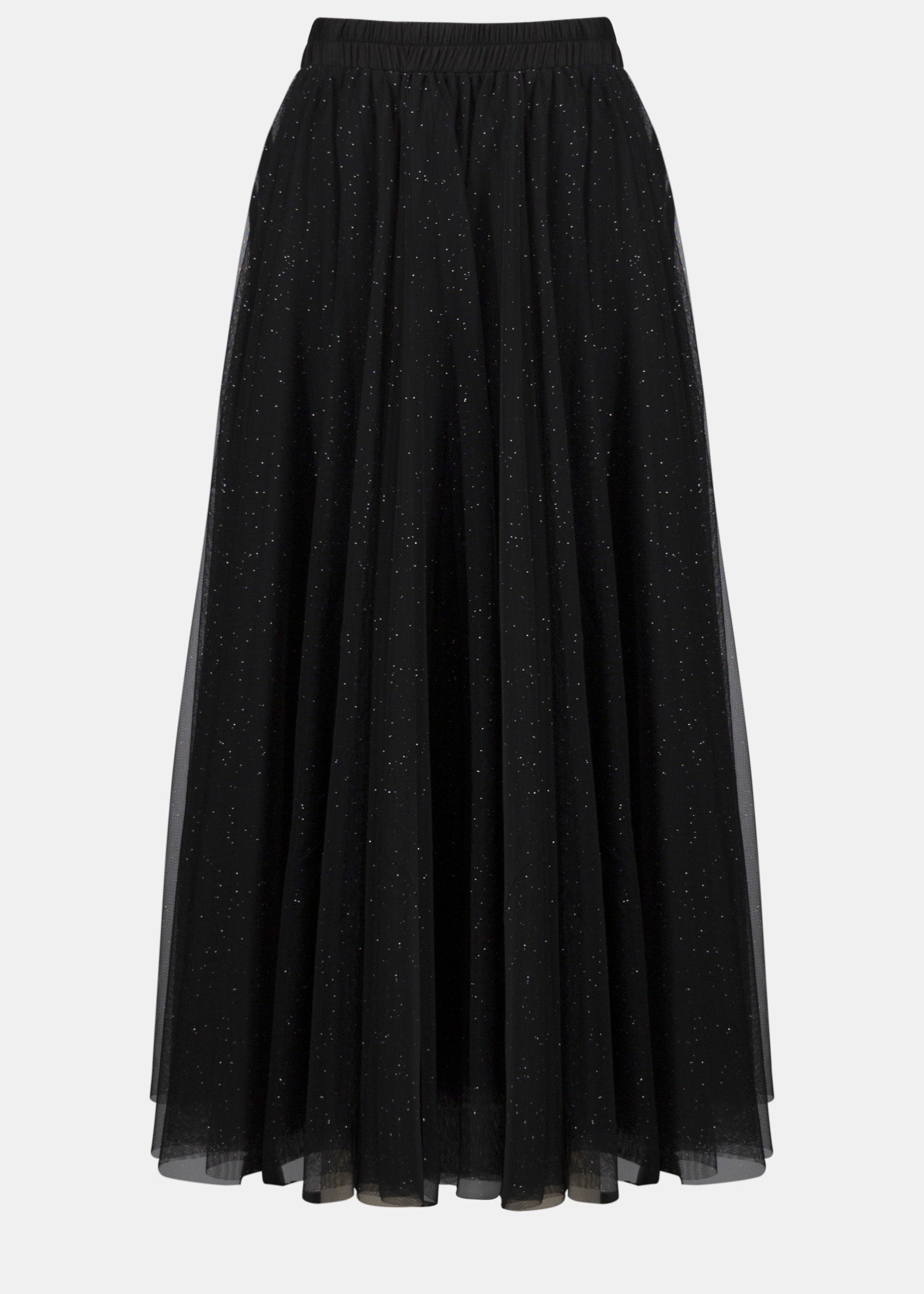 Front view of plus size Joseph Ribkoff Tulled Flared Skirt in Black