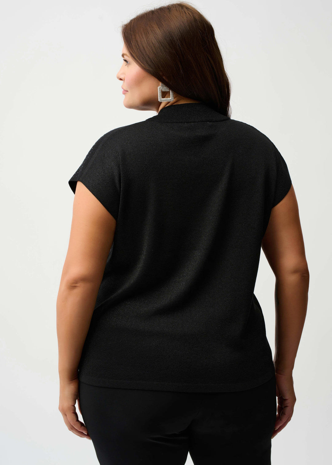 back view of plus size Joseph Ribkoff Knit Cap Sleeve Sweater with Stud Detail in Black
