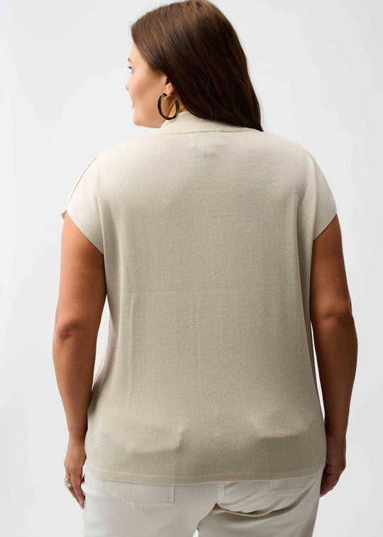 back view of plus size Joseph Ribkoff Knit Cap Sleeve Sweater with Stud Detail in Birch Silver