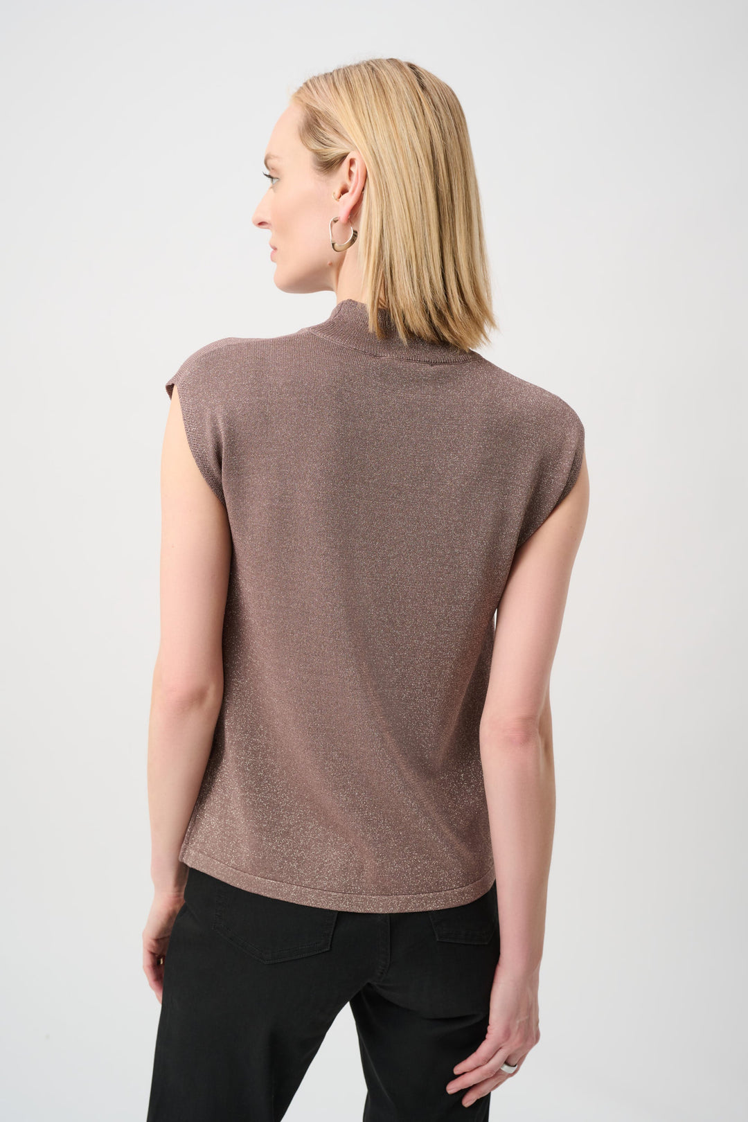 Mink sleeveless mock neck sweater, back view, with dot-texture finish