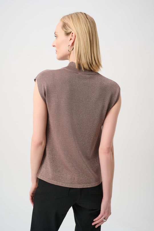 Mink sleeveless mock neck sweater, back view, with dot-texture finish